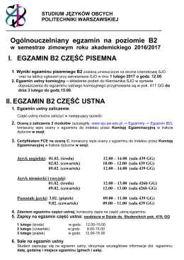 Og&oacute;lnouczelniany egzamin na poziomie B2