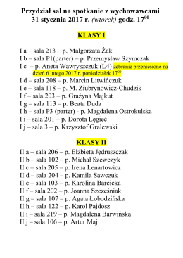 Przydział sal na spotkanie z wychowawcami 31 stycznia 2017 r
