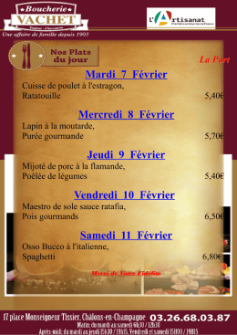 Mardi 31 Janvier Mercredi 1er Février Jeudi 2