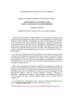 Appel à communication pour la VIIIe journée d`étude : THÉOLOGIE