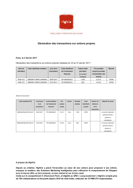 Déclaration des transactions sur actions propres