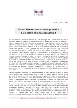 Benoît Hamon remporte la primaire de la Belle - Jean