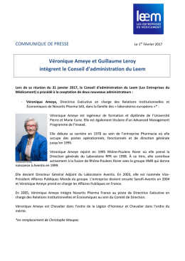 Véronique Ameye et Guillaume Leroy intègrent le Conseil d