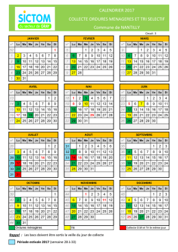 CALENDRIER 2017 COLLECTE ORDURES MENAGERES ET TRI