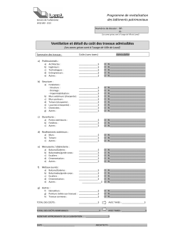 Ventilation et d&eacute;tail du co&ucirc;t des travaux admissibles