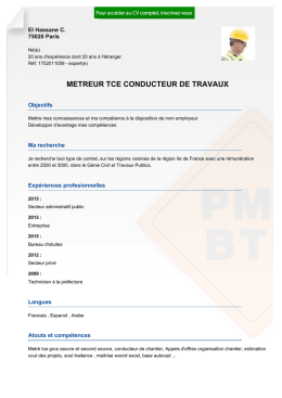 Recrutement CV METREUR TCE CONDUCTEUR DE TRAVAUX