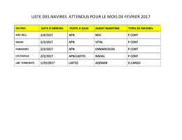 LISTE DES NAVIRES ATTENDUS POUR LE MOIS DE FEVRIER 2017