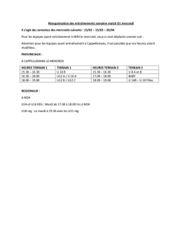 Réorganisation des entraînements semaine match D1 mercredi Il s