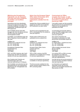 Mitteilung des Europäischen Patentamts vom 19. Dezember 2016
