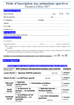 Inscription vacances de f&eacute;vrier