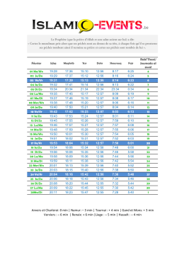 Horaires des prieres Janvier 2017 pour la Belgique