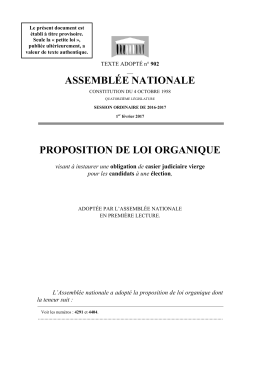 ASSEMBL&Eacute;E NATIONALE PROPOSITION DE LOI ORGANIQUE