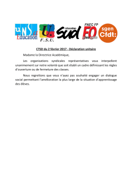 CTSD du 2 février 2017 - Déclaration unitaire Madame - Sgen-CFDT