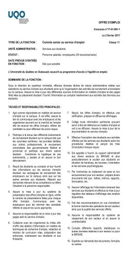 OFFRE D`EMPLOI Commis senior au service d