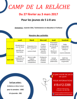 Voir l`horaire des activit&eacute;s - Garderie Le Petit Monde des Arts et des