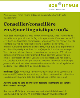 Conseiller/conseillère en séjour linguistique 100%