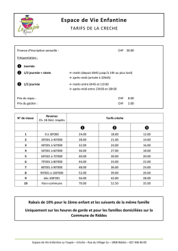 Tarifs 2017-2018 - Commune de Riddes