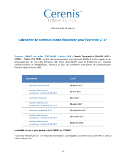 Calendrier de communication financière pour l