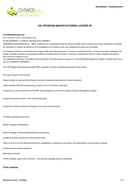 Offre VIE PROGRAM MANUFACTURING LEADER HF