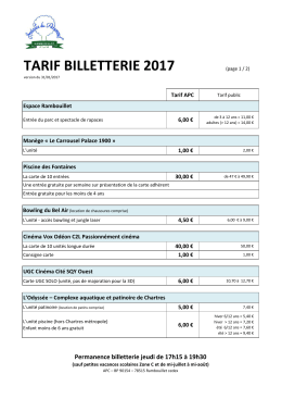 tarif billetterie 2017