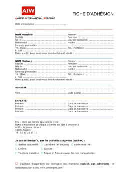 Formulaire d`Adh&eacute;sion - AIW Angers International Welcome