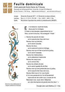 Dimanche 29 janvier 2017 | 4e dimanche ordinaire - UP Notre-Dame