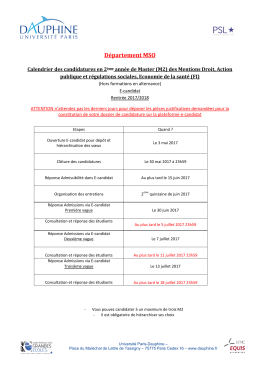 2. Calendrier des candidatures en 2ème année de Master (M2)