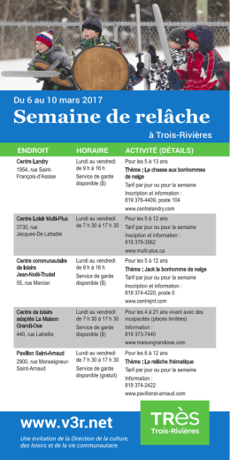 Semaine de relâche - Ville de Trois