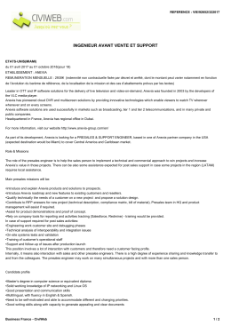 Offre INGENIEUR AVANT VENTE ET SUPPORT