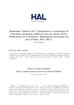 Dominique Val&eacute;rian (&eacute;d.), Islamisation et arabisation de l - Hal-SHS