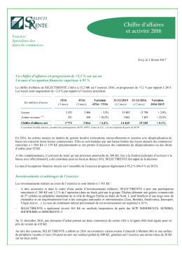 Chiffre d`affaires et activité 2016