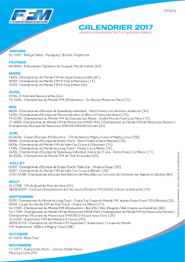 Calendrier Grands &eacute;v&egrave;nements 2017