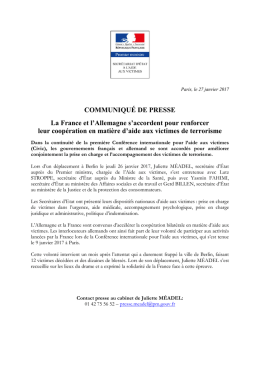 COMMUNIQU&Eacute; DE PRESSE La France et l