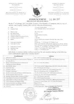 Announcement issuance of Treasury Bills of Cameroon