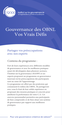 Gouvernance des OBNL Vos Vrais D&eacute;fis