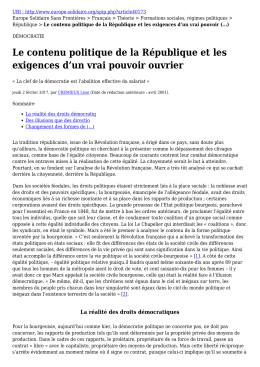 Le contenu politique de la République et les exigences d`un vrai