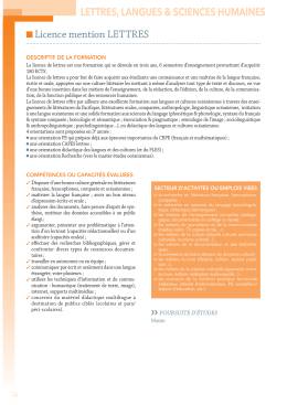 Fiche de pr&eacute;sentation : Licence Lettres