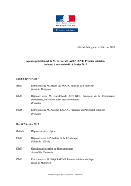 Agenda pr&eacute;visionnel de M. Bernard CAZENEUVE