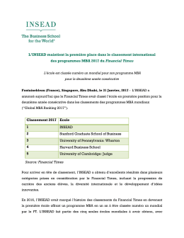 L`INSEAD maintient la premi&egrave;re place dans le classement