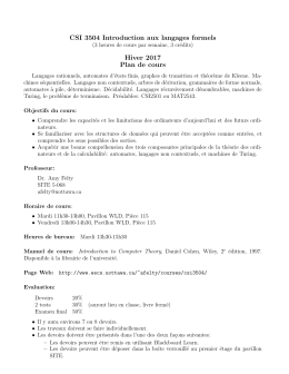 CSI 3504 Introduction aux langages formels Hiver 2017