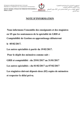 NOTE D`INFORMATION Nous informons l`ensemble des