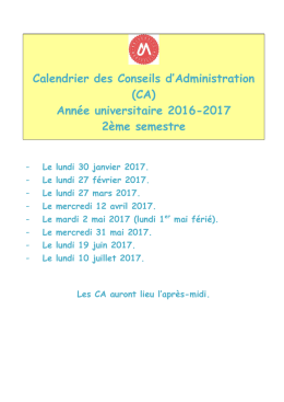 Calendrier des Conseils d`Administration (CA) Année universitaire