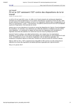FO et la CGT saisissent l`OIT contre des dispositions de la loi travail