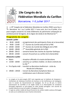 19e Congr&egrave;s de la F&eacute;d&eacute;ration Mondiale du Carillon Barcelone, 1
