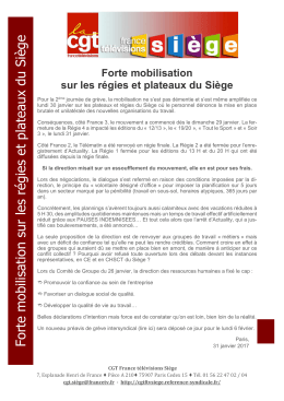Forte m obilisation sur les r&eacute;gies et plateau x du Si&egrave;ge