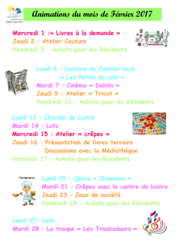 planning d`animations - Résidence Saint Laurent