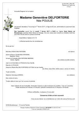 Lire le faire-part - Pompes Fun&egrave;bres Remory