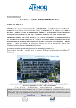 Communiqué de presse ATENOR VEND L`IMMEUBLE A DE VÁCI