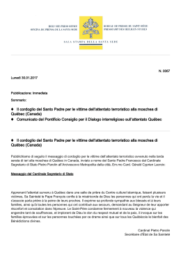 Il cordoglio del Santo Padre per le vittime dell`attentato