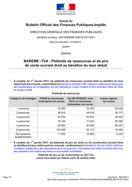 Plafonds de ressources et de prix de vente ouvrant droit au